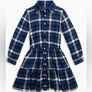 Polo by Ralph Lauren Blue and White Plaid Kids Shirt Dress